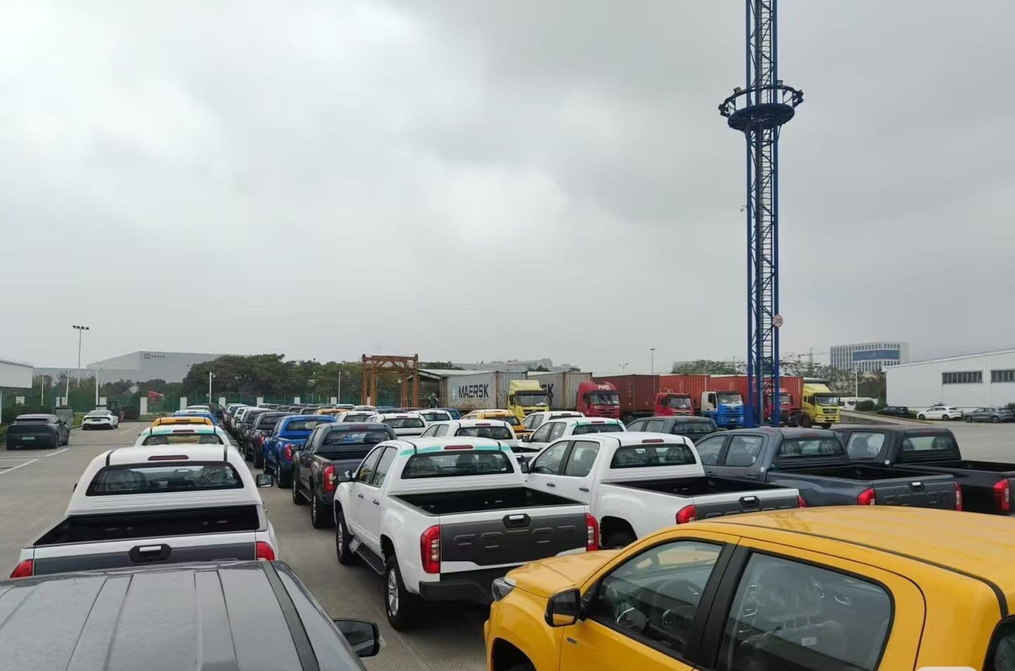 Vehicles staged at an export yard